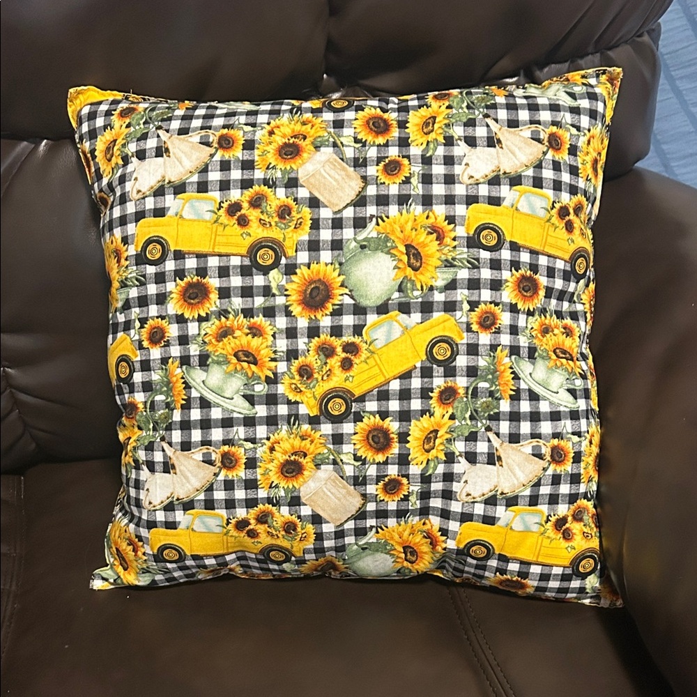 Vintage Yellow Truck & Sunflower Farmhouse Pillow (Reversible)